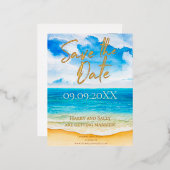 Strandbestemming De datum opslaan Waterverf Folie Uitnodiging Briefkaart (Voorkant / Achterkant)