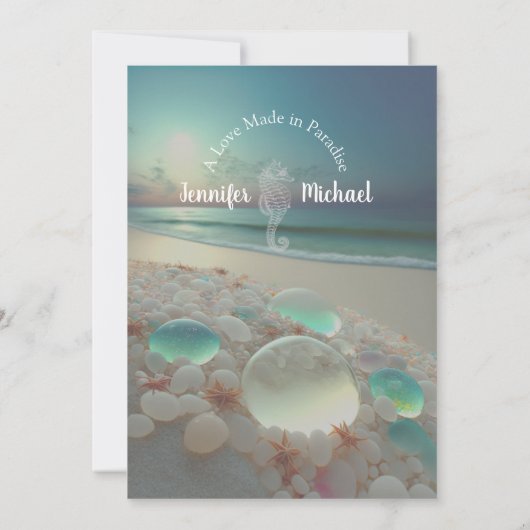 Strandbestemming Elegante Zee Glazen bruiloft Kaart (Achterkant)
