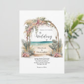 Strandbestemming Floral Botanische boog Bruiloft Kaart (Staand voorkant)