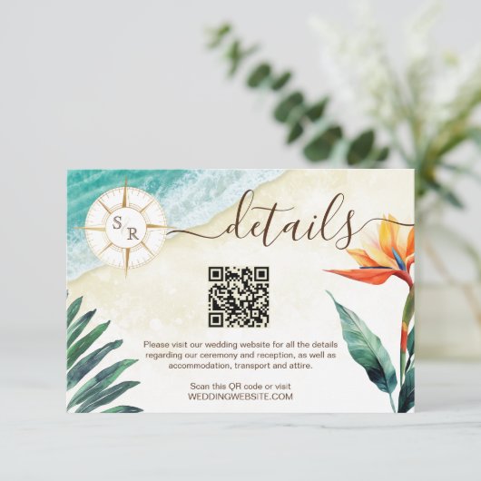 Strandbestemming Paspoort Kompas QR code Details Informatiekaartje (Staand voorkant)