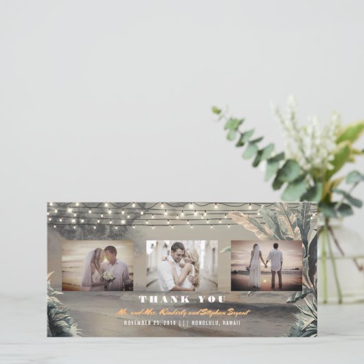 Strandbestemming Tropische bruiloft Dank u Bedankkaart (Staand voorkant)