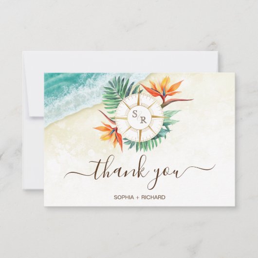 Strandbestemming Trouwpaspoort Dank u RSVP Kaartje (Voorkant)