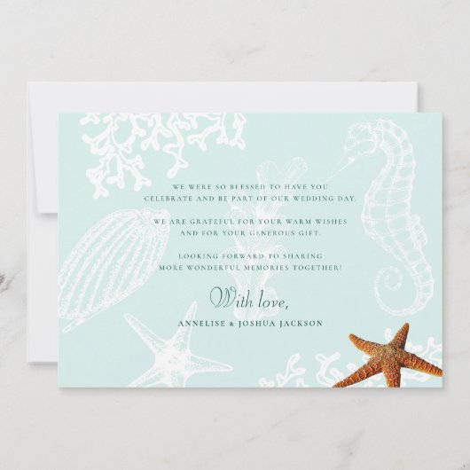 Strandbestemming zeesterren trouwfoto bedankkaart (Achterkant)