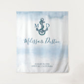 Strandblauw anker nautische bruiloft achtergrond wandkleed (Voorkant)