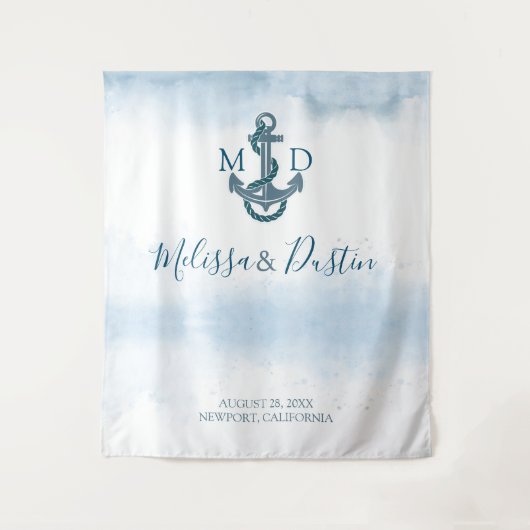 Strandblauw anker nautische bruiloft achtergrond wandkleed (Voorkant)