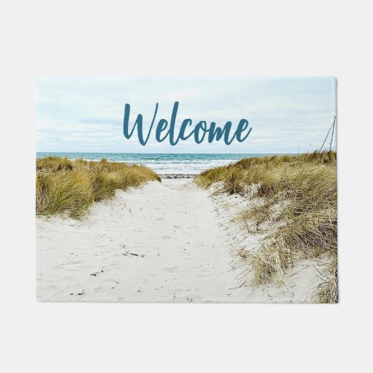 Strandblauw zand aangepaste foto thuis welkom deurmat (Voorkant)
