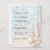 Strandblauwe zandzeester driftwood bruiloft kaart (Voorkant)