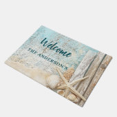 Strandblauwe zandzeester shell welkom deurmat (Schuin)