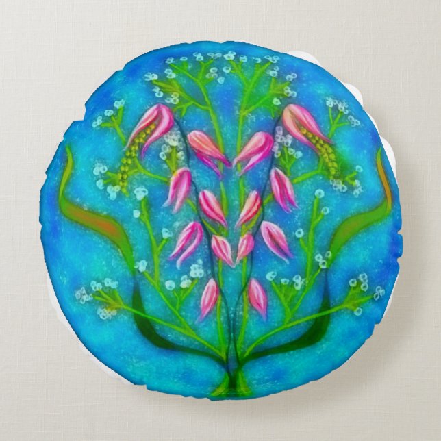 Strandbloemen Acryl Schilderen Rond Kussen (Voorkant)