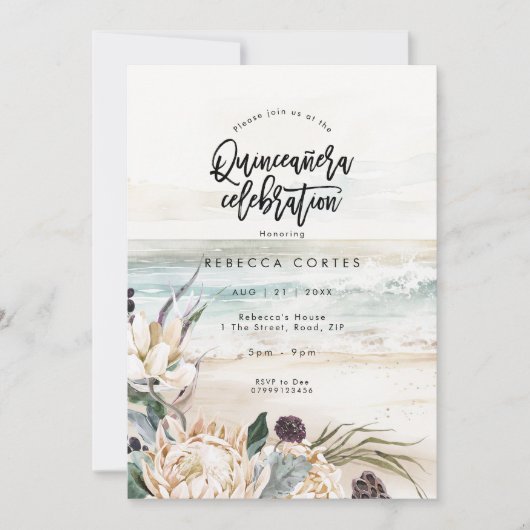 strandbloemen Quinceanera 15e verjaardag Uitnodigi Kaart (Voorkant)