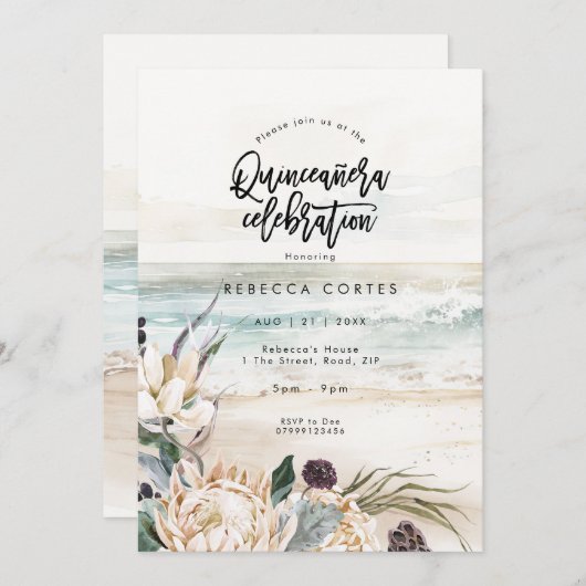 strandbloemen Quinceanera 15e verjaardag Uitnodigi Kaart (Voorkant / Achterkant)
