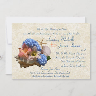 Strandboeket en Seashells Destination Wedding Kaart