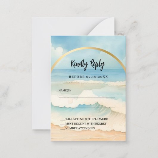 Strandboog bruiloft reactie RSVP Notitiekaartje (Voorkant)