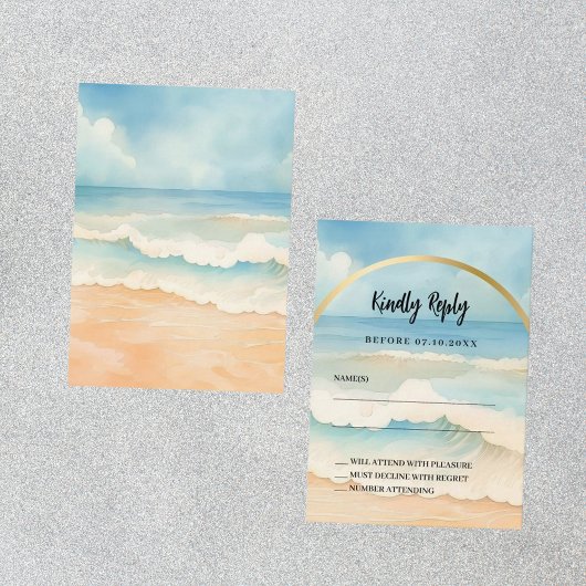 Strandboog bruiloft reactie RSVP Notitiekaartje