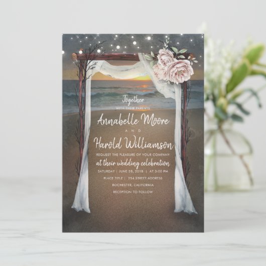 strandboog | Zee zonsondergang | String Lights Bru Kaart (Staand voorkant)