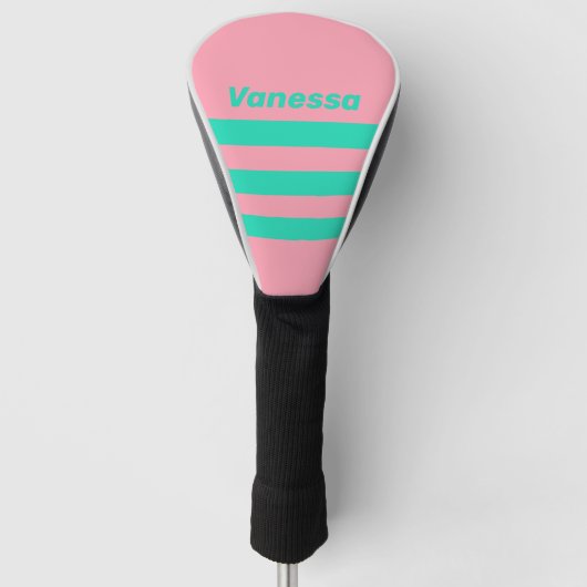 Strandbries Nostalgisch Over Strepen met Naam Golfheadcover (Voorkant)