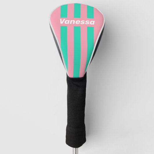 Strandbries Nostalgische Pinstroken met Naam Golfheadcover (Voorkant)