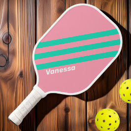 Strandbries Nostalgische Strepen met Naam Pickleball Paddle