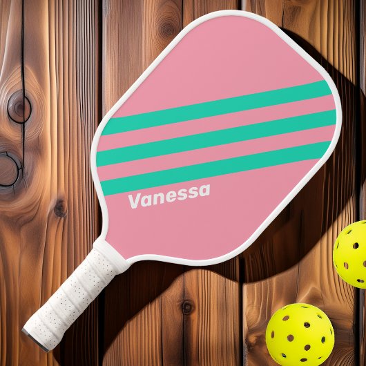 Strandbries Nostalgische Strepen met Naam Pickleball Paddle