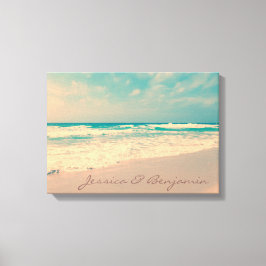  strandbruid en bruidegom namen canvas afdruk