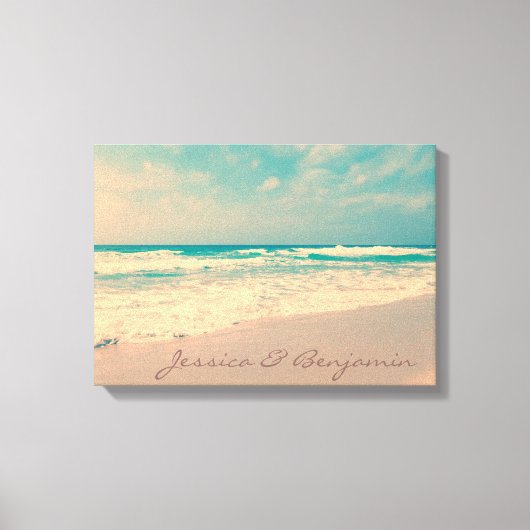  strandbruid en bruidegom namen canvas afdruk (Voorkant)