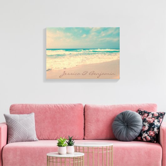 strandbruid en bruidegom namen canvas afdruk (Insitu (Woonkamer))