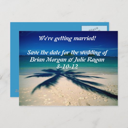 strandbruiloft aankondigingskaart (Voorkant / Achterkant)