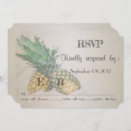Strandbruiloft Ananas RSVP Kaart (Voorkant / Achterkant)