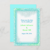 Strandbruiloft Aqua en White Save the Date (Voorkant / Achterkant)