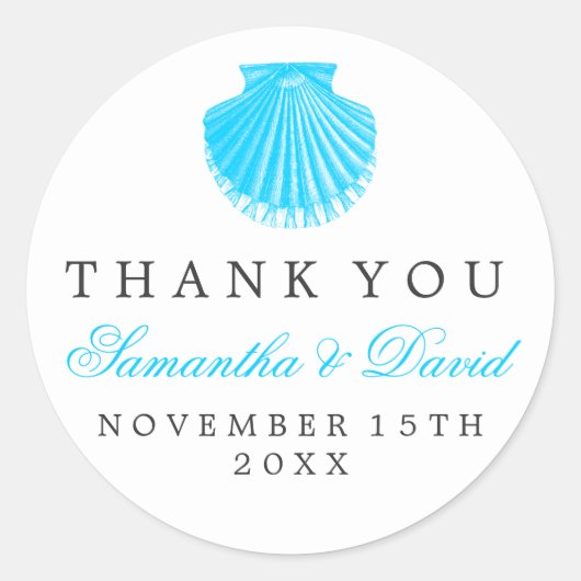 Strandbruiloft Bedankt Scallop Shell Turquoise Ronde Sticker (Voorkant)