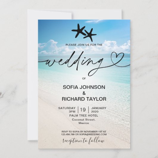 strandbruiloft bestemming tropische zeestervis zee kaart (Voorkant)