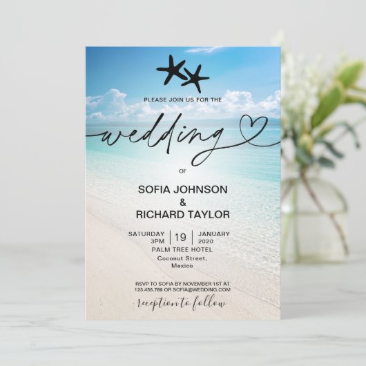 strandbruiloft bestemming tropische zeestervis zee kaart (Staand voorkant)