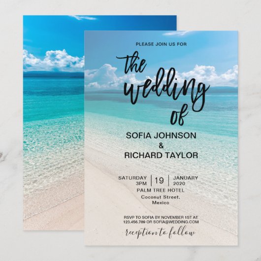 strandbruiloft bestemming tropische zomer zee invi kaart (Voorkant / Achterkant)