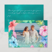 Strandbruiloft blauwgroen blauw tropisch FOTO Dank Bedankkaart (Voorkant / Achterkant)