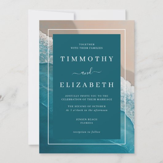 Strandbruiloft Blauwgroen Blue Ocean Sand Wedding Kaart (Voorkant)