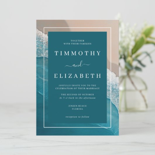 Strandbruiloft Blauwgroen Blue Ocean Sand Wedding Kaart (Staand voorkant)