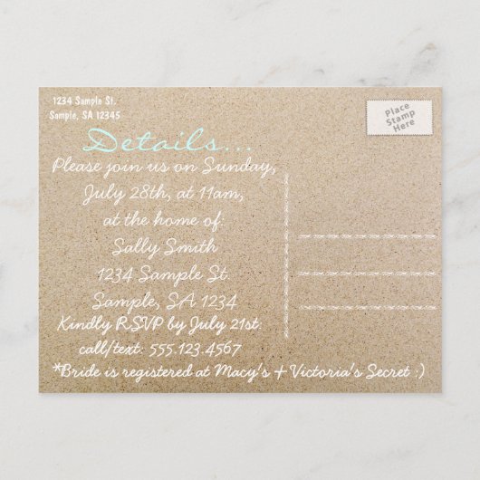 Strandbruiloft / Bruidsdouche Uitnodigingen in Zan (Achterkant)