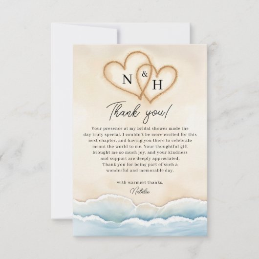 Strandbruiloft Dank u kaart met oceaangolven (Voorkant)