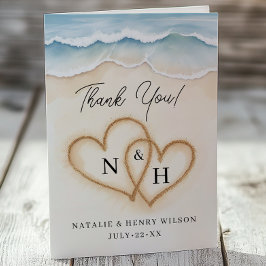 Strandbruiloft Dank u kaart met zandharten