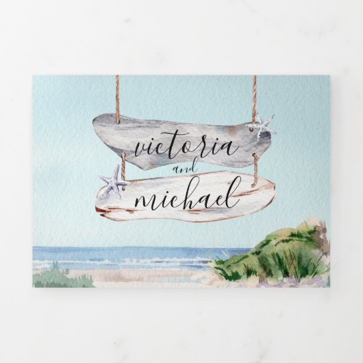 Strandbruiloft drievoudige uitnodiging (Cover)