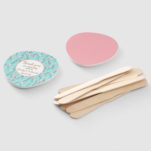 Strandbruiloft Flamingo Roze Blauw Dank u bruiloft Handwaaier (Niet-gemonteerd)