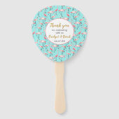 Strandbruiloft Flamingo Roze Blauw Dank u bruiloft Handwaaier (Voorkant)