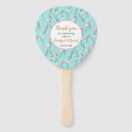 Strandbruiloft Flamingo Roze Blauw Dank u bruiloft Handwaaier