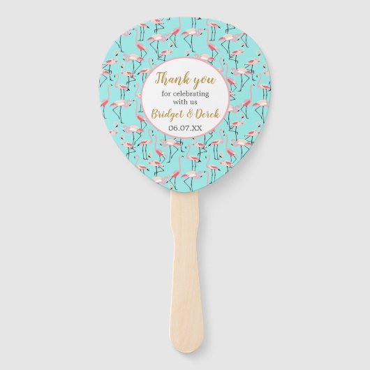 Strandbruiloft Flamingo Roze Blauw Dank u bruiloft Handwaaier (Voorkant)