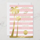 Strandbruiloft Gouden Glitter Palmbomen Roze Strep Kaart (Voorkant)