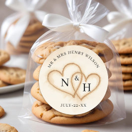 Strandbruiloft gunst Stickers met zandharten