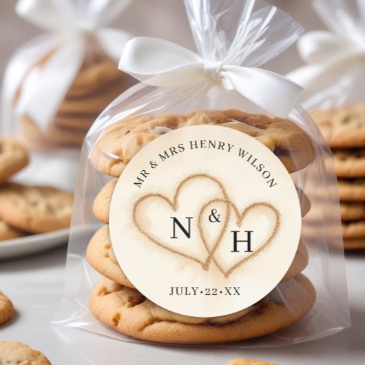 Strandbruiloft gunst Stickers met zandharten