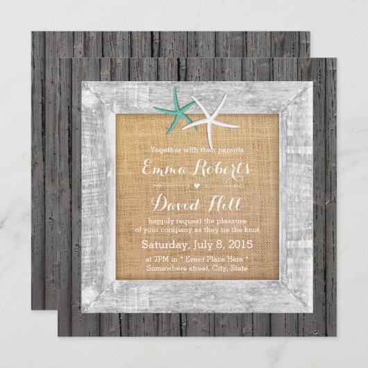 Strandbruiloft Hout Ingelijste Zeester Kaart (Voorkant / Achterkant)