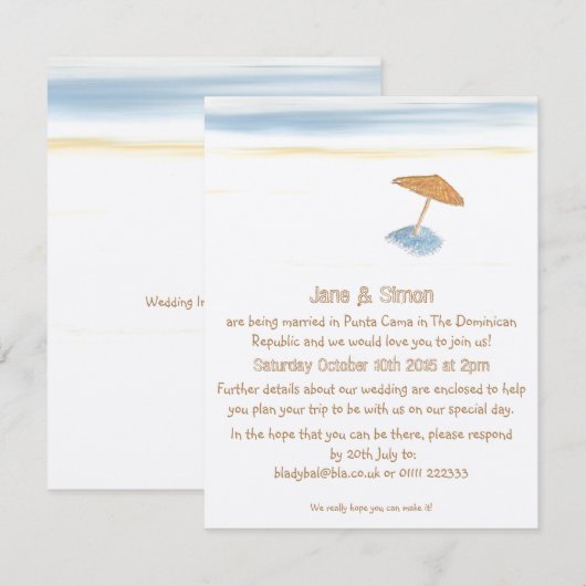 Strandbruiloft in het buitenland uitnodiging (Voorkant / Achterkant)