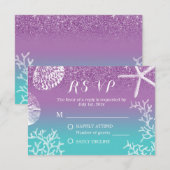 Strandbruiloft Lavendel Teal Ombre RSVP-reactie RSVP Kaartje (Voorkant / Achterkant)